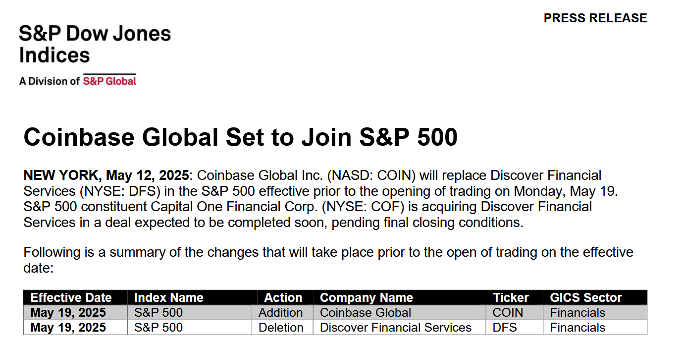 Coinbase, S&P 500 endeksine giren ilk kripto şirketi oldu