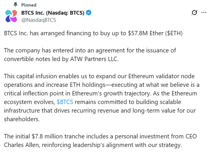 Halka açık şirketten Ethereum (ETH) satın almak için 57,8 milyon dolarlık fon