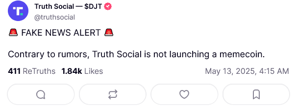 Trump’ın sahibi olduğu Truth Social memecoin çıkaracağı iddialarını yalanladı