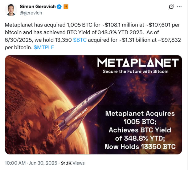 Metaplanet 13 bin 350 BTC ile en büyük beşinci kurumsal Bitcoin yatırımcısı oldu