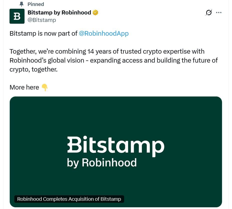 Robinhood kripto para borsası Bitstamp’ı 200 milyon dolara satın aldı