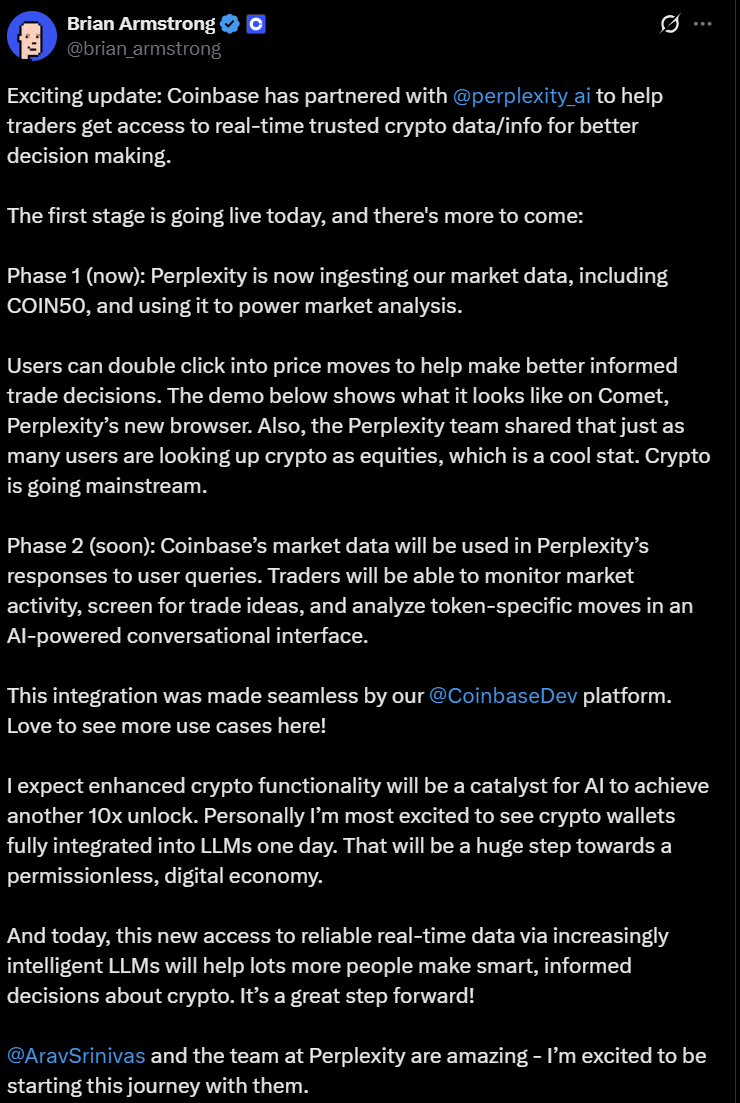 Coinbase ve Perplexity yapay zeka destekli kripto para işlemlerine kapı aralıyor