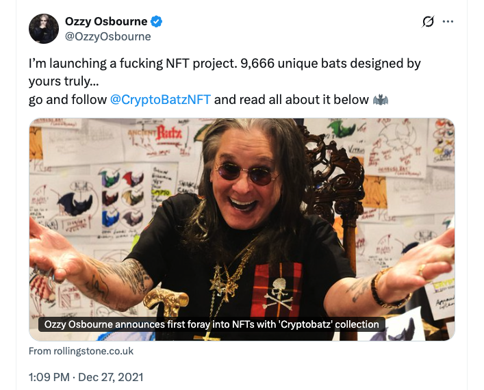 Heavy metal efsanesi Ozzy Osbourne’un vefatı CryptoBatz NFT satışlarını uçurdu