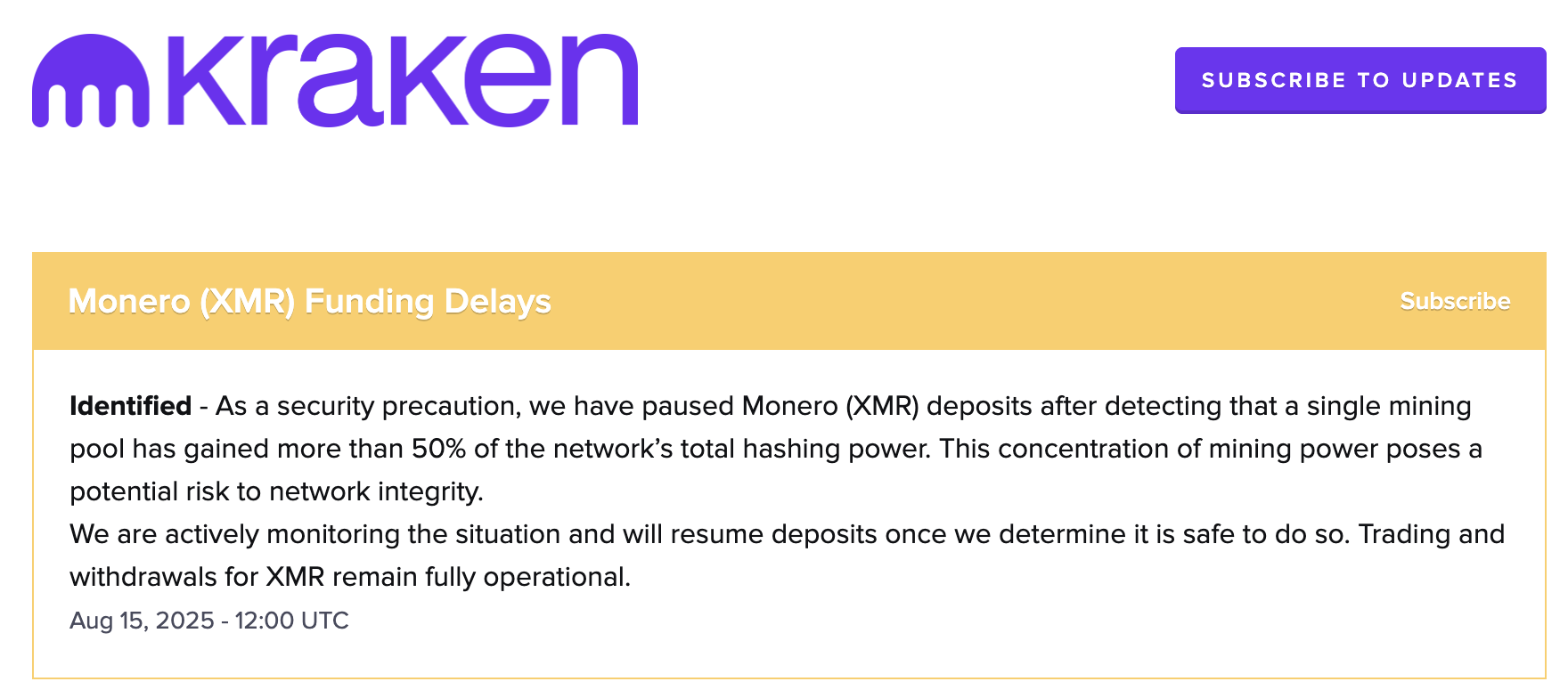 Monero ağı yüzde 51 saldırısıyla sarsıldı: Kraken yatırımları askıya aldı