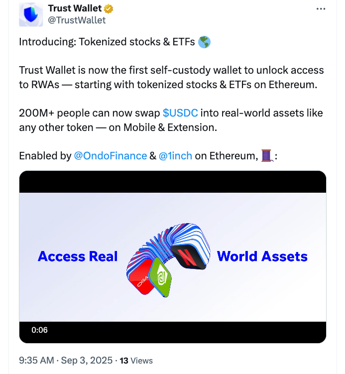 Wallet, Changpeng Zhao, Stocks, Binance, Solana, Self Custody, Trust Wallet, RWA, ETF, Tokenization, Companies