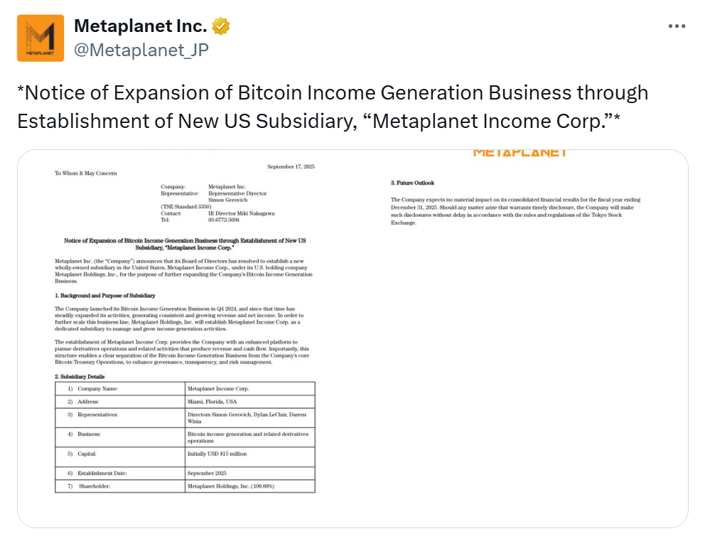 20 binden fazla BTC sahibi Metaplanet’ten küresel büyüme hamlesi