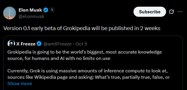 Elon Musk Wikipedia’ya meydan okudu! Grokipedia iki hafta içinde geliyor