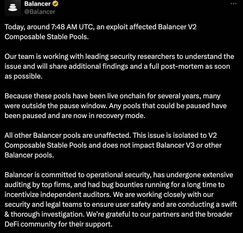 Balancer ağında 100 milyon dolara mal olan güvenlik açığı inceleme altında