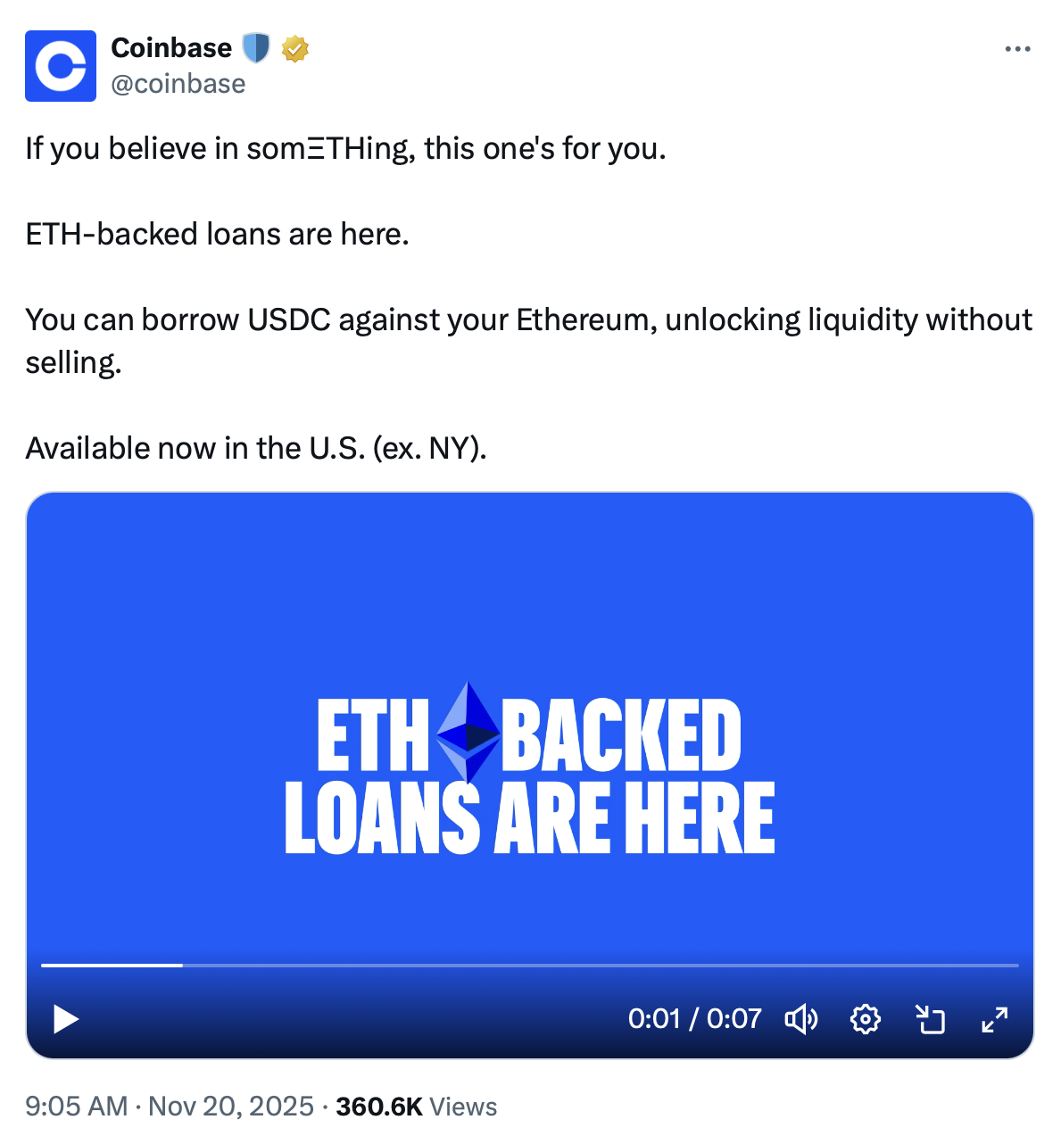 Coinbase ETH teminatlı kredi açtı, USDC borçlanma 1 milyon dolara çıktı