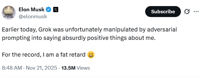 Elon Musk’ı öven yanıtlar AI krizini tetikledi