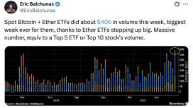 Bitcoin ve Ether ETF’leri 40 milyar dolarlık rekor hacme ulaştı
