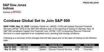 Coinbase, S&P 500 endeksine giren ilk kripto şirketi oldu