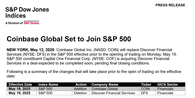 Coinbase, S&P 500 endeksine giren ilk kripto şirketi oldu