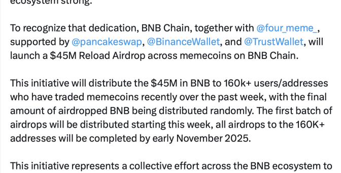 Çöküşte zarar eden BNB memecoin sahiplerine 45 milyon dolarlık airdrop