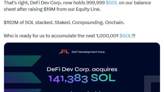 DeFi Development Corp Solana hazinesi 1 milyon SOL sınırına dayandı