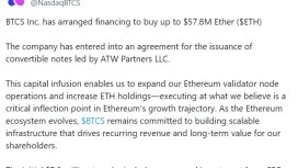Halka açık şirketten Ethereum (ETH) satın almak için 57,8 milyon dolarlık fon