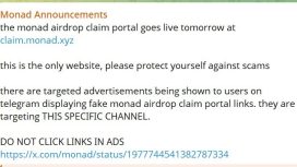 Monad airdrop öncesi sahte Telegram reklamları kullanıcıları tuzağa çekiyor