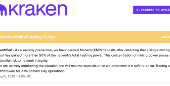 Monero ağı yüzde 51 saldırısıyla sarsıldı: Kraken yatırımları askıya aldı