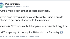 Trump’ın memecoin yemeği protestoları tetikledi — Kripto yasaları geri çekiliyor